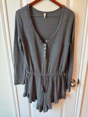 ⚡️Women's Gray Waffle Knit Henley Romper